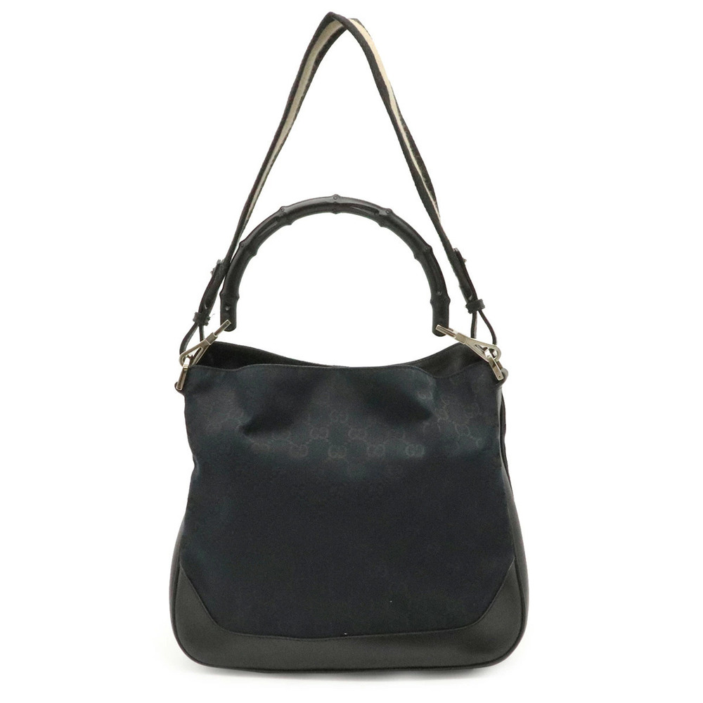 Gucci GG Canvas Bamboo 2way Shoulder Bag Hobo Leather Black